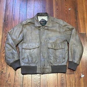 Vintage Men's Tan Leather Bomber Jacket